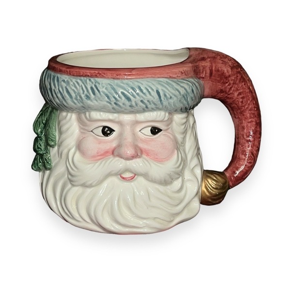 Vtg Fitz & Floyd Christmas Quilt Santa Toby Mug Collectable Santa Omnibus 1990 - Picture 1 of 8